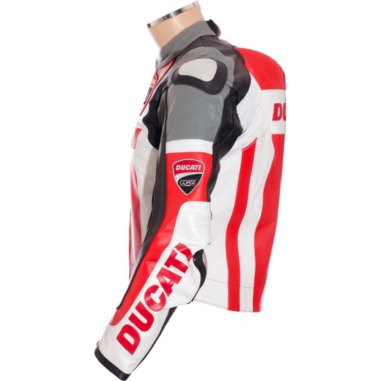 Ducati Corse Tri Color Leather Biker Jacket