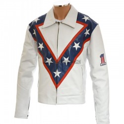 Evel Knievel Tribute White PU Faux Leather Jacket Evel Knievel Tribute White PU Faux Leather Jacket