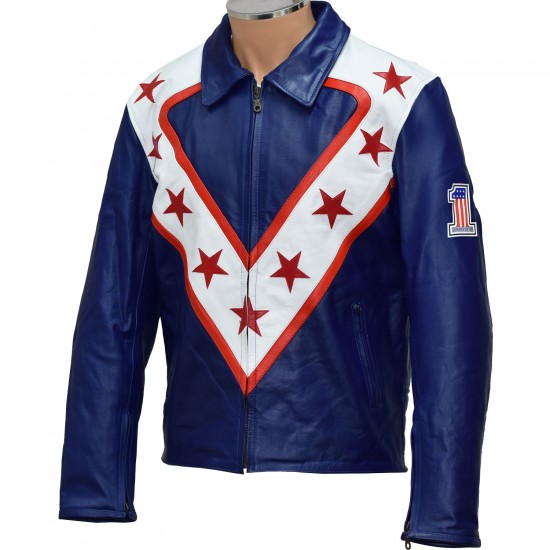 Evel Knievel Legendary Wembley Stadium Tribute Blue Leather Jacket