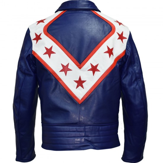 Evel Knievel Legendary Wembley Stadium Tribute Blue Leather Jacket