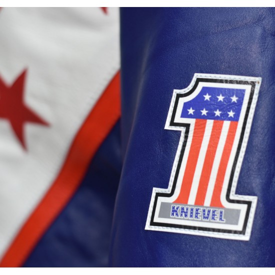 Evel Knievel Legendary Wembley Stadium Tribute Blue Leather Jacket