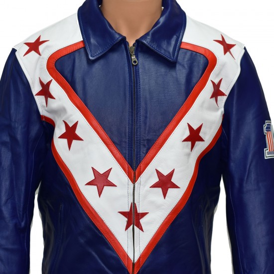 Evel Knievel Legendary Wembley Stadium Tribute Blue Leather Jacket