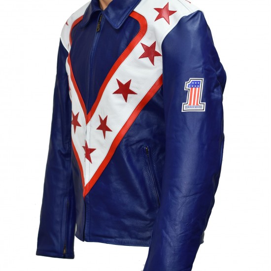 Evel Knievel Legendary Wembley Stadium Tribute Blue Leather Jacket