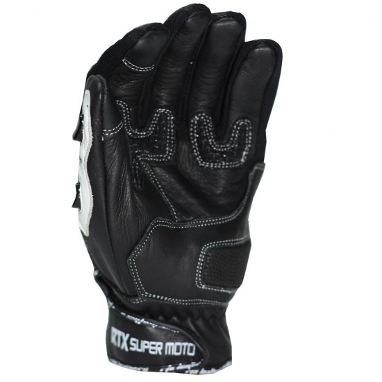 RTX Super Moto White Pro Short Biker Gloves