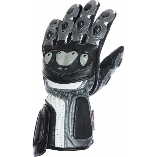 RTX Sports Pro Silver Vented Leather Biker Gloves