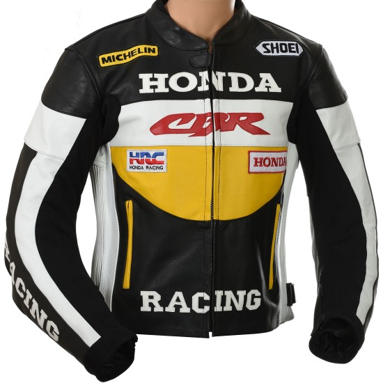 Honda CBR Racing Yellow Biker Leather Jacket 