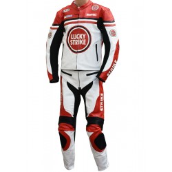 LUCKY STRIKE Red & White Team Suzuki Classic Replica leather Motorcycle Suit