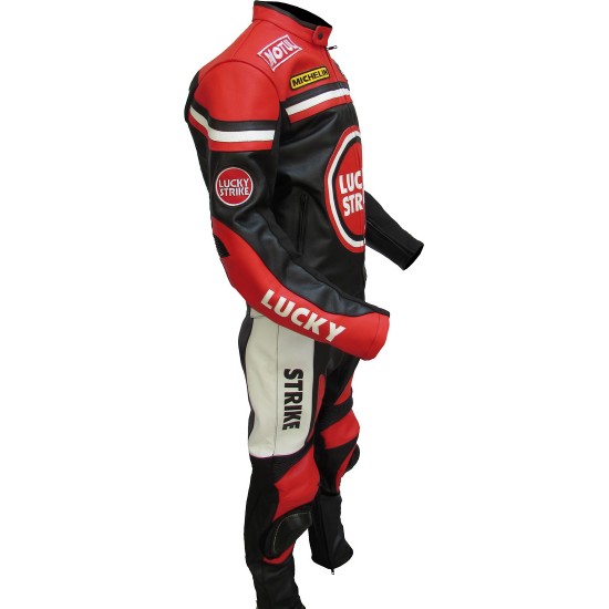 Lucky Strike Red & Black Biker Leather Suit Lucky Strike Red & Black Biker Leather Suit