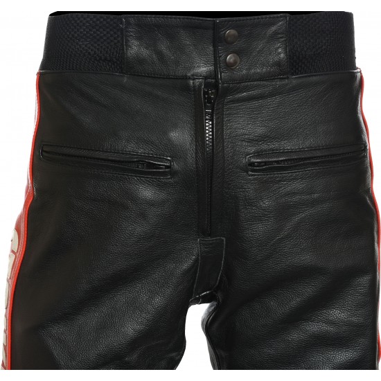Lucky Strike Red Leather Motorcycle Trousers