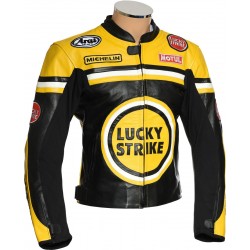 Lucky Strike Yellow Leather Motorcycle Jacket