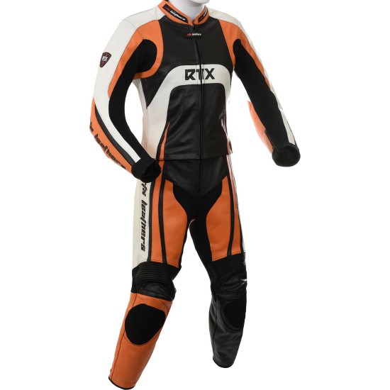 RTX Raptor Orange Motorcycle 2pc Leather Suit