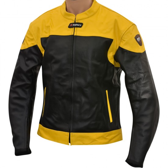 RTX VENOM Yellow & Black Motorcycle Biker Leather Jacket 