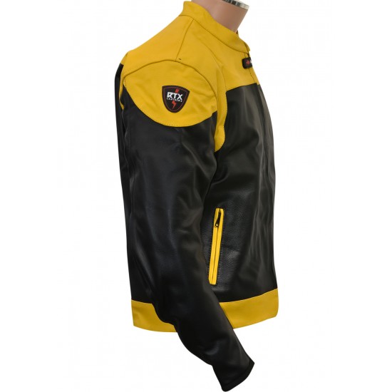 RTX VENOM Yellow & Black Motorcycle Biker Leather Jacket 