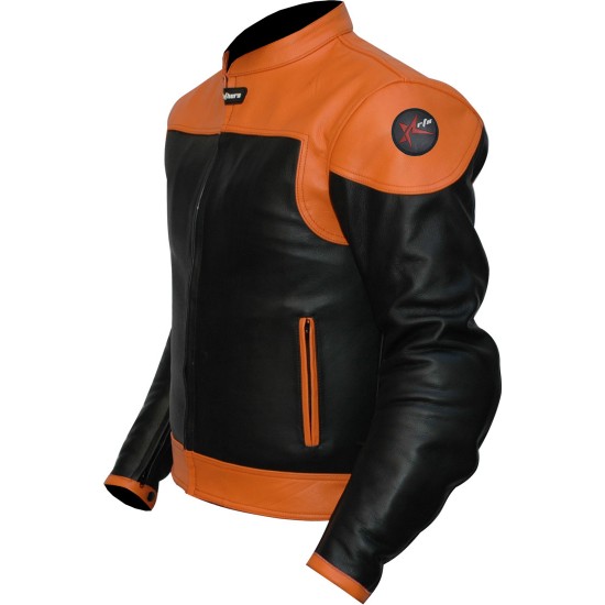 RTX VENOM Orange Black Leather Biker Jacket