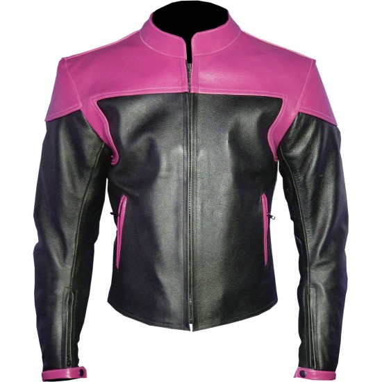 RTX VENOM Pink Black Leather Biker Jacket 
