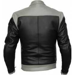 RTX VENOM Silver Black Leather Biker Jacket 