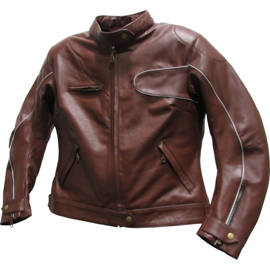 Ladies Brown Leather Biker Jacket