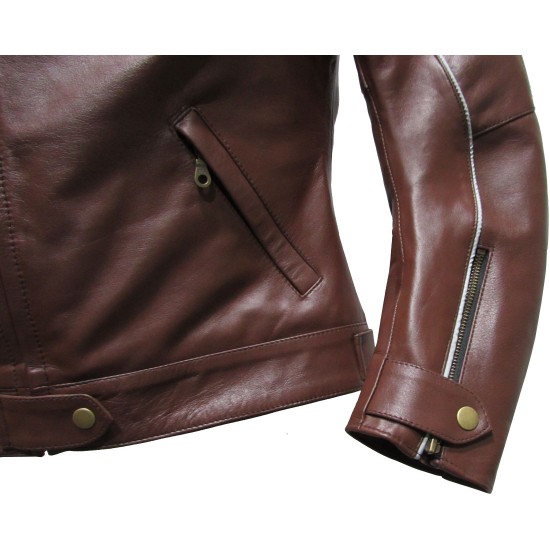 Ladies Brown Leather Biker Jacket