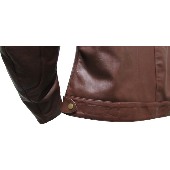Ladies Brown Leather Biker Jacket