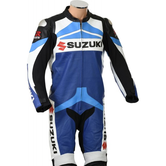 Suzuki GSXR Blue Leather Motorcycle Suit