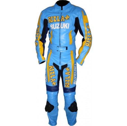 RIZLA Blue Suzuki GSXR Biker Armoured Leather Suit RIZLA Blue Suzuki GSXR Biker Armoured Leather Suit