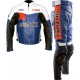 Suzuki Blue Retro Classic Biker Armoured Leather Two Piece Suit