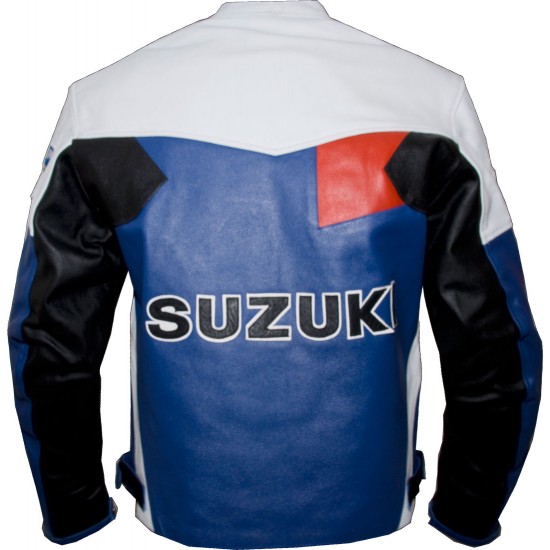 Suzuki Blue Retro Classic Biker Armoured Leather Two Piece Suit