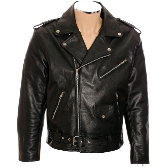 All American Mod Biker Classic Black Leather Jacket