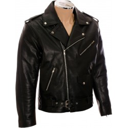 All American Mod Biker Classic Black Leather Jacket