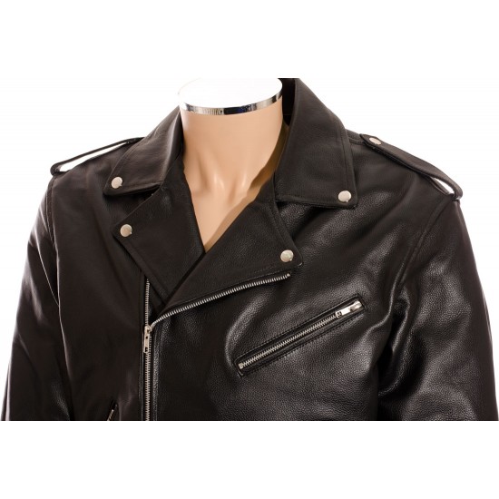 All American Mod Biker Classic Black Leather Jacket