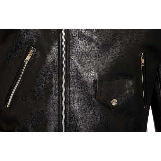 All American Mod Biker Classic Black Leather Jacket