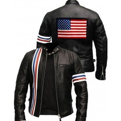 Easy Rider Peter Fonda American Flag Back Classic Genuine Leather Jacket