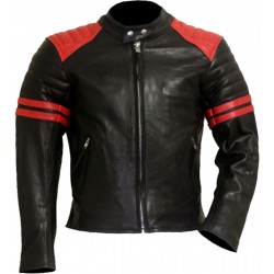 FIGHT CLUB Black & Red Leather Biker Jacket