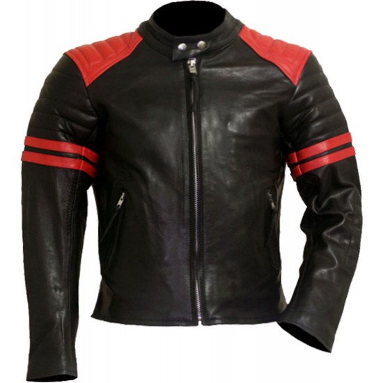 FIGHT CLUB Black & Red Leather Biker Jacket FIGHT CLUB Black & Red Leather Biker Jacket