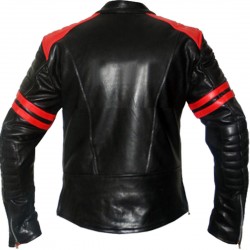 FIGHT CLUB Black & Red Leather Biker Jacket