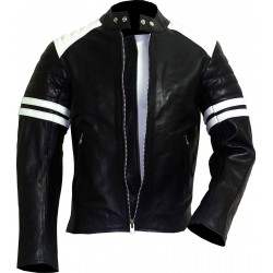 FIGHT CLUB Black & White Leather Biker Jacket