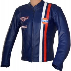 Steve McQueen Royal Blue Firestone Le-Man Genuine Soft Leather Jacket Steve McQueen Royal Blue Firestone Le-Man Genuine Soft Leather Jacket