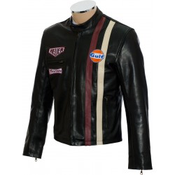 Steve McQueen Black Firestone Le-Man GULF Genuine Soft Leather Jacket