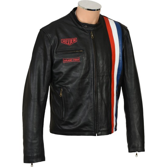 Steve McQueen GRAND PRIX HEUER Quilted Black Genuine Leather Jacket