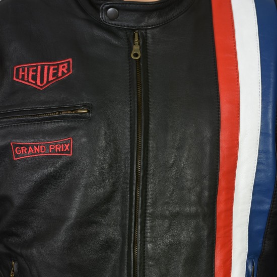 Steve McQueen GRAND PRIX HEUER Quilted Black Genuine Leather Jacket Steve McQueen GRAND PRIX HEUER Quilted Black Genuine Leather Jacket