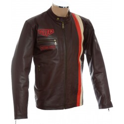 Steve McQueen GRAND PRIX HEUER Brown Genuine Soft Leather Jacket
