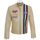 Steve McQueen Cream Firestone Le-Man Genuine Soft Leather Jacket