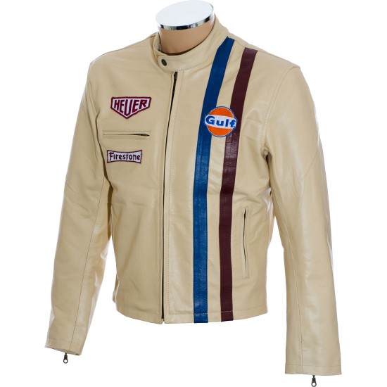 Steve McQueen Cream Firestone Le-Man Genuine Soft Leather Jacket