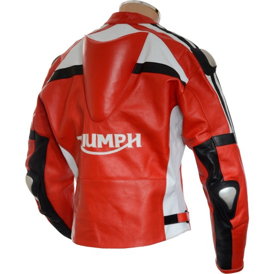 Triumph Daytona Sport Red Motorcycle Leather Armoured Biker Jacket