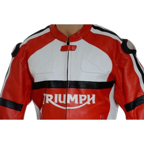 Triumph Daytona Sport Red Motorcycle Leather Armoured Biker Jacket